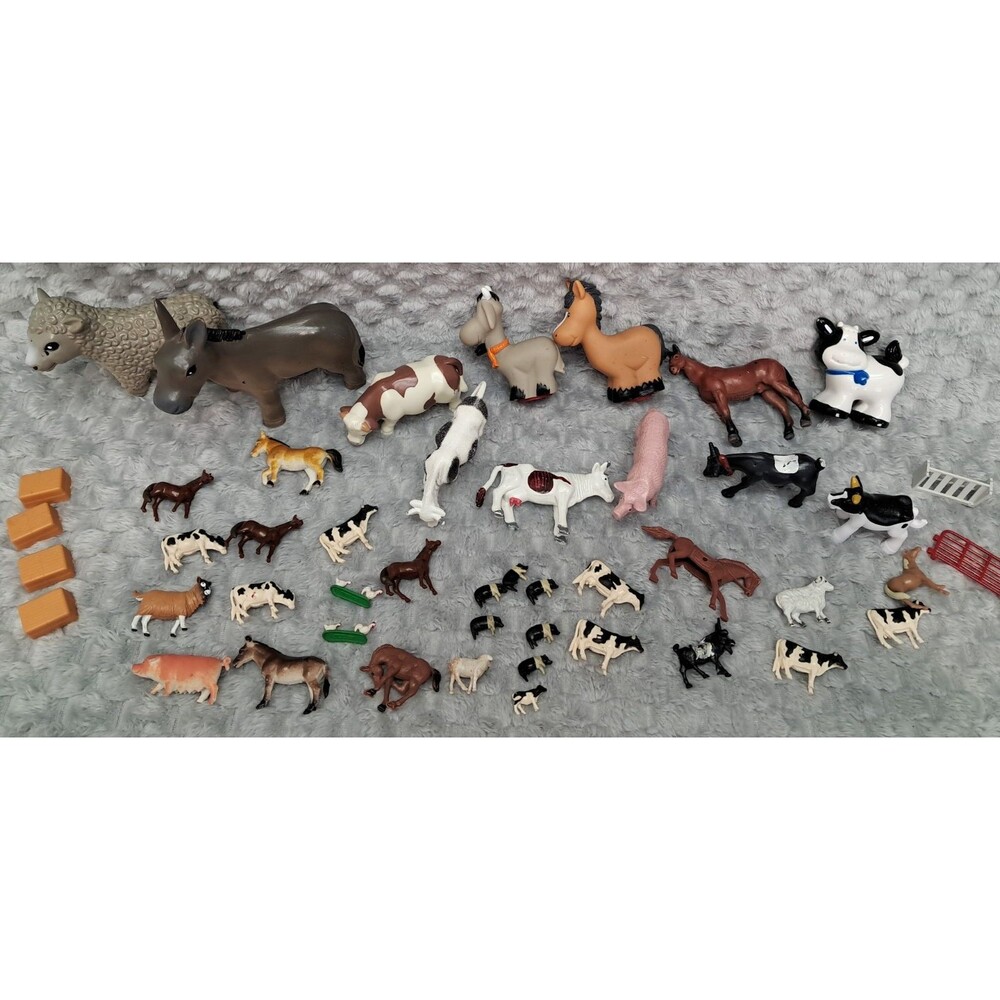 Mixed Lot Plastic Farm Toy Animals ERTL & More Horses Cows Fence Pig Cattle
